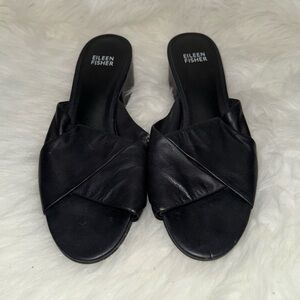Eileen Fisher Black Leather Kitten Heels
